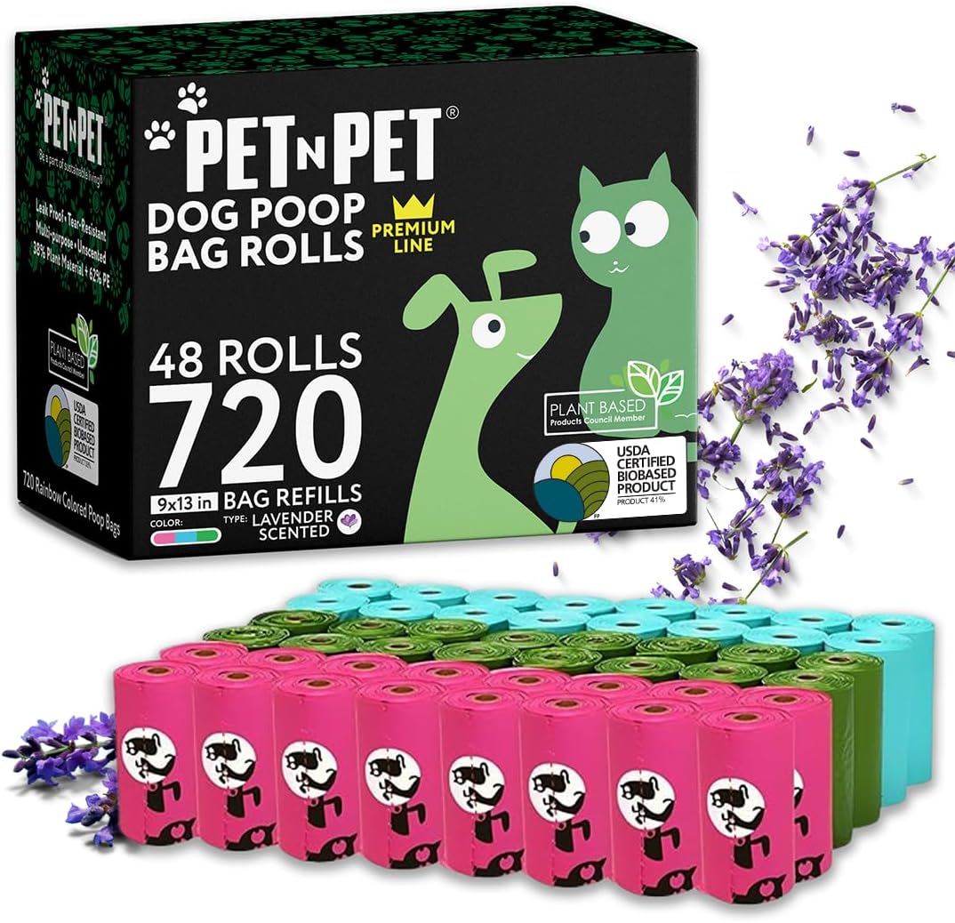 Pet N Pet Dog Poop Bags Rolls, 720 Count, Lavender Scented, Colorful
