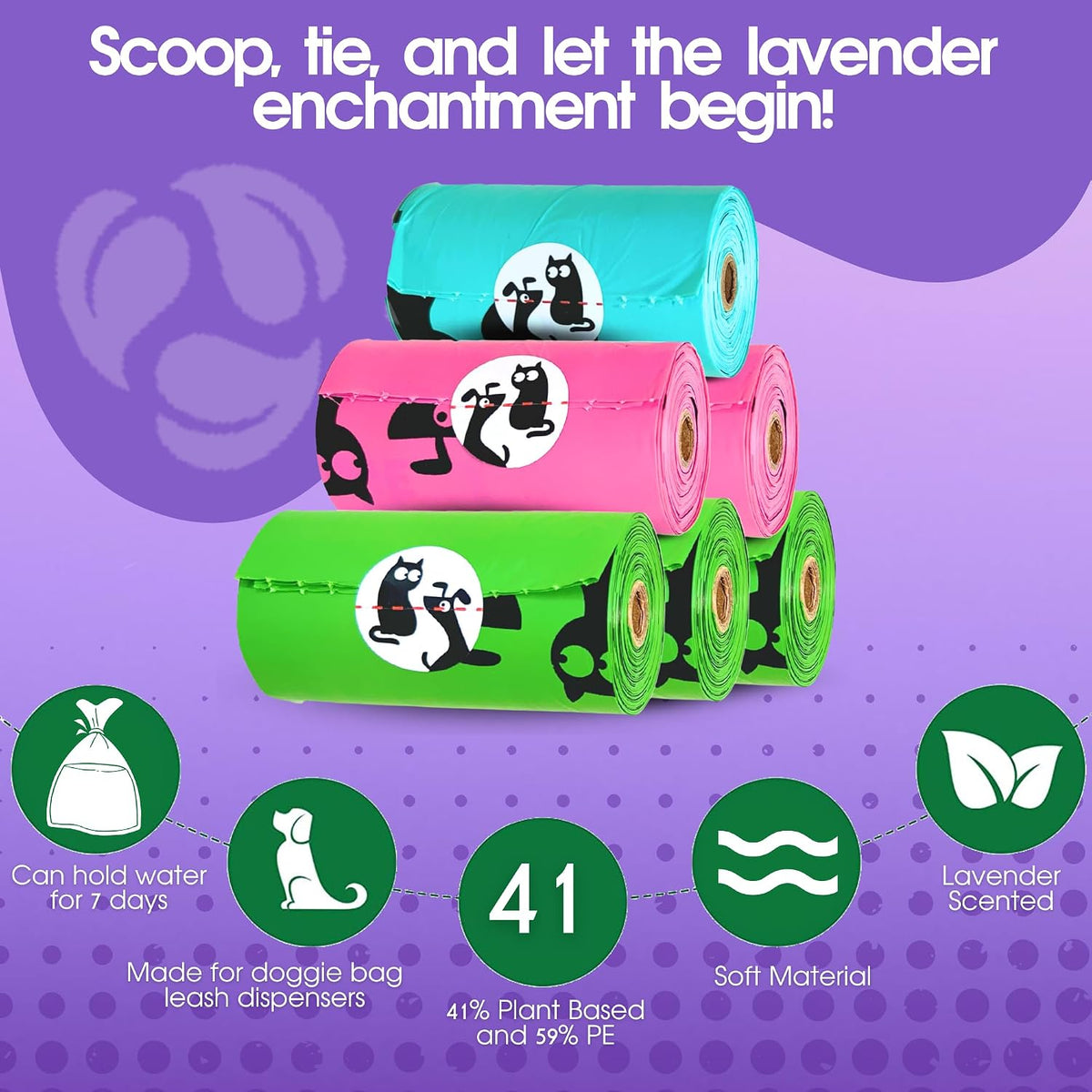 Pet N Pet Dog Poop Bags Rolls, 720 Count, Lavender Scented, Colorful
