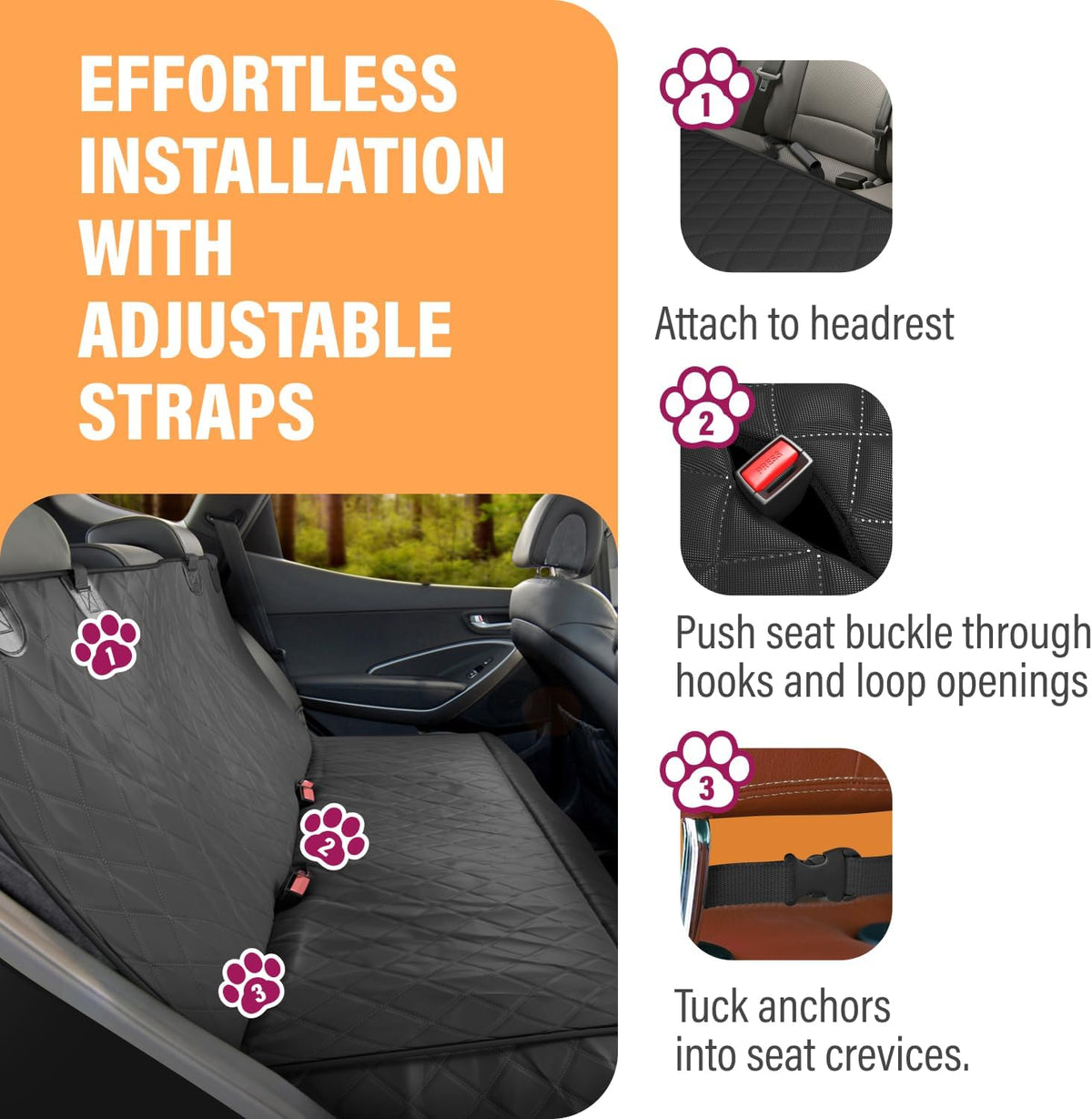 Black XL Dog Car Hammock Back Seat Cover, Waterproof Backseat Cover Protector for Truck Bench Rear of Sedans or SUVs, Essential Pet Supplies Vacuum or Wipe Clean, Machine Washable
