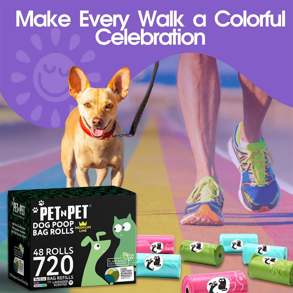 Pet N Pet Dog Poop Bags Rolls, 720 Count, Lavender Scented, Colorful