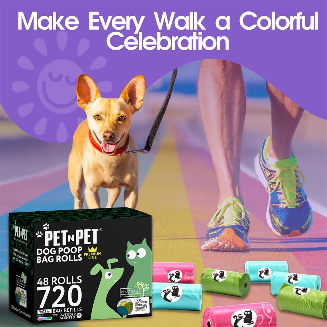 Pet N Pet Dog Poop Bags Rolls, 720 Count, Lavender Scented, Colorful