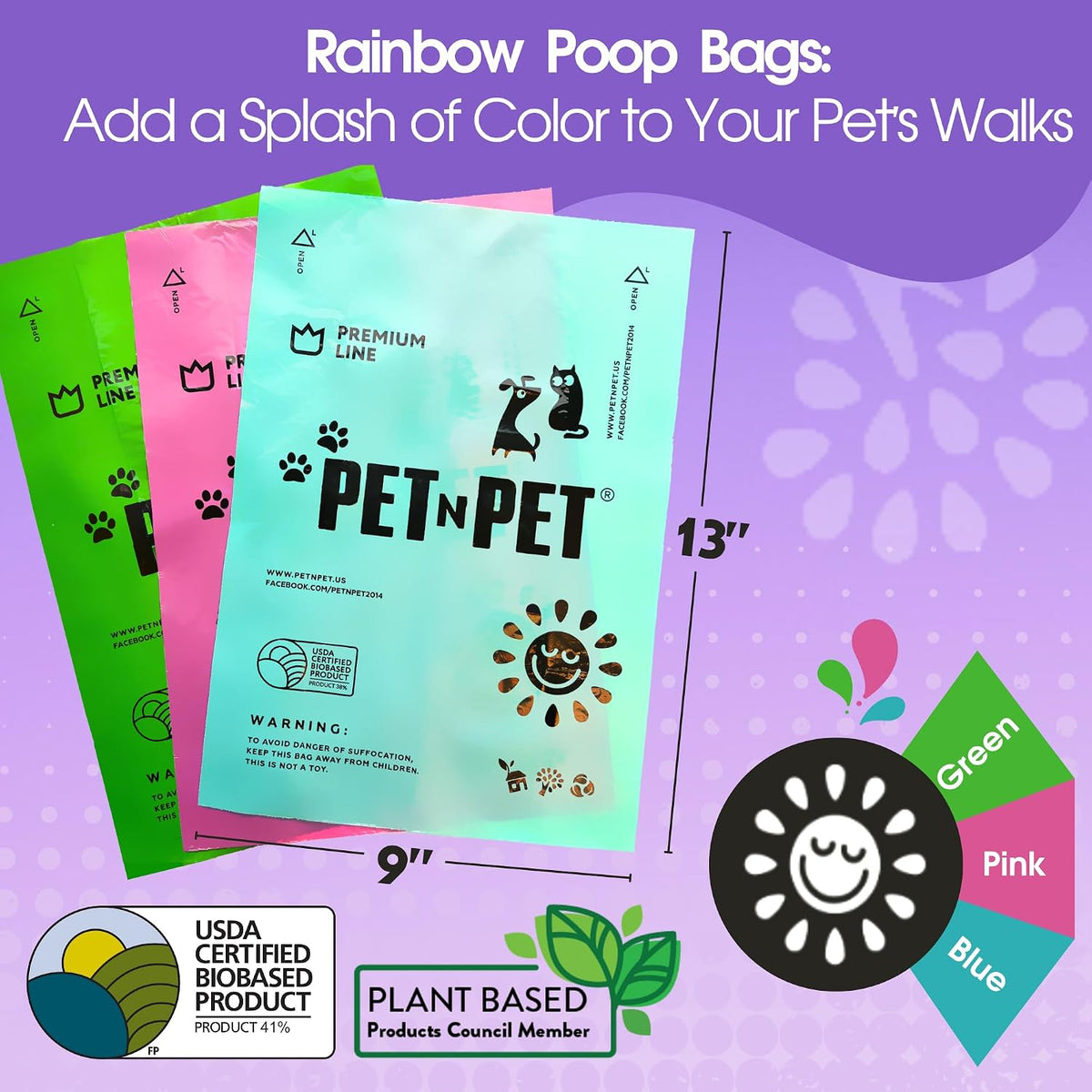Pet N Pet Dog Poop Bags Rolls, 720 Count, Lavender Scented, Colorful