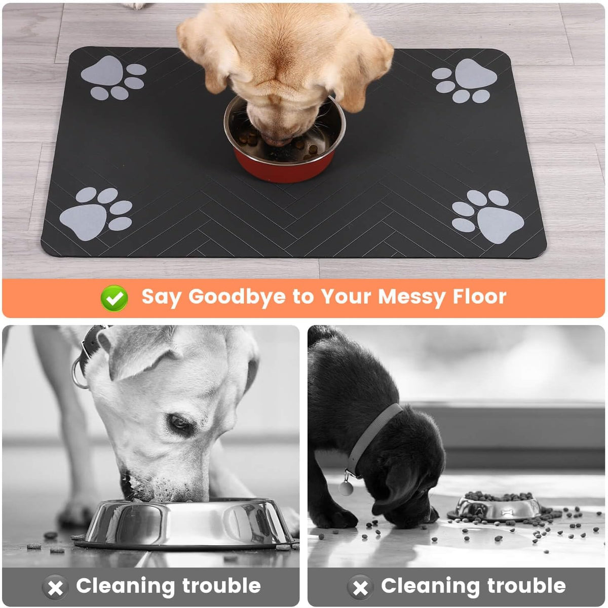 Pet Feeding Mat-Absorbent Pet Placemat for Food and Water Bowl, with Waterproof Rubber Backing, Quick Dry Water Dispenser Mat for Dog and Cat (20"x12", Beige)