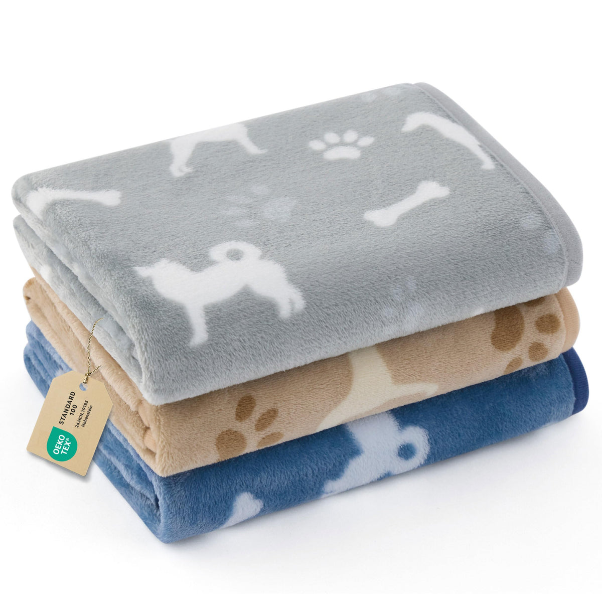 Bedsure Dog Blanket for Small Dogs Puppy, Flannel Fleece, 3-Pack 30x20 | 280GSM Coral Fleece,Machine Washable Fuzzy Pet Blanket with Dog Prints for Crate Cage, Dog Bed,Puppy Essentials,Doggy Gifts
