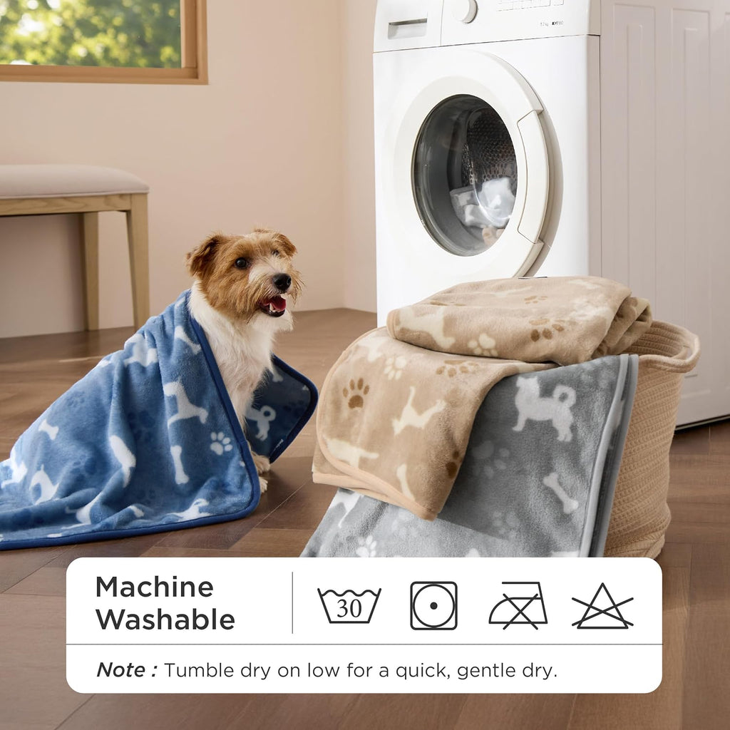Bedsure Dog Blanket for Small Dogs Puppy, Flannel Fleece, 3-Pack 30x20 | 280GSM Coral Fleece,Machine Washable Fuzzy Pet Blanket with Dog Prints for Crate Cage, Dog Bed,Puppy Essentials,Doggy Gifts