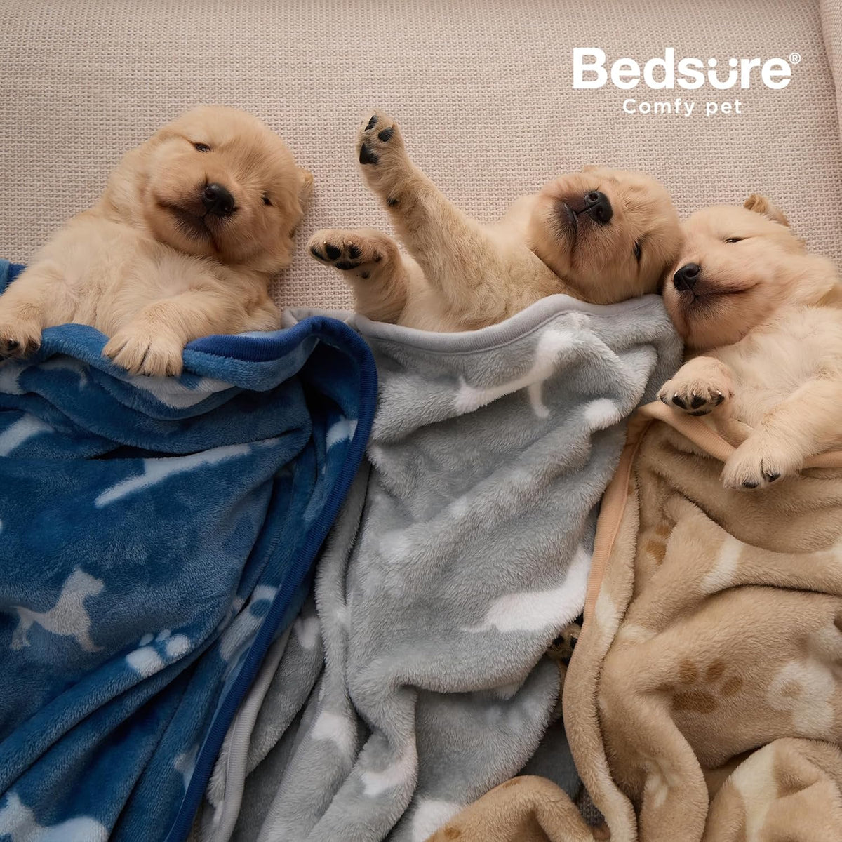 Bedsure Dog Blanket for Small Dogs Puppy, Flannel Fleece, 3-Pack 30x20 | 280GSM Coral Fleece,Machine Washable Fuzzy Pet Blanket with Dog Prints for Crate Cage, Dog Bed,Puppy Essentials,Doggy Gifts